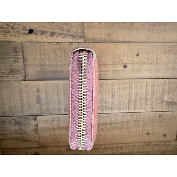 Miu Miu Wallet Womens Pink Croc Embossed Zip Around Leather Clutch Purse Italy - Picture 4 of 12